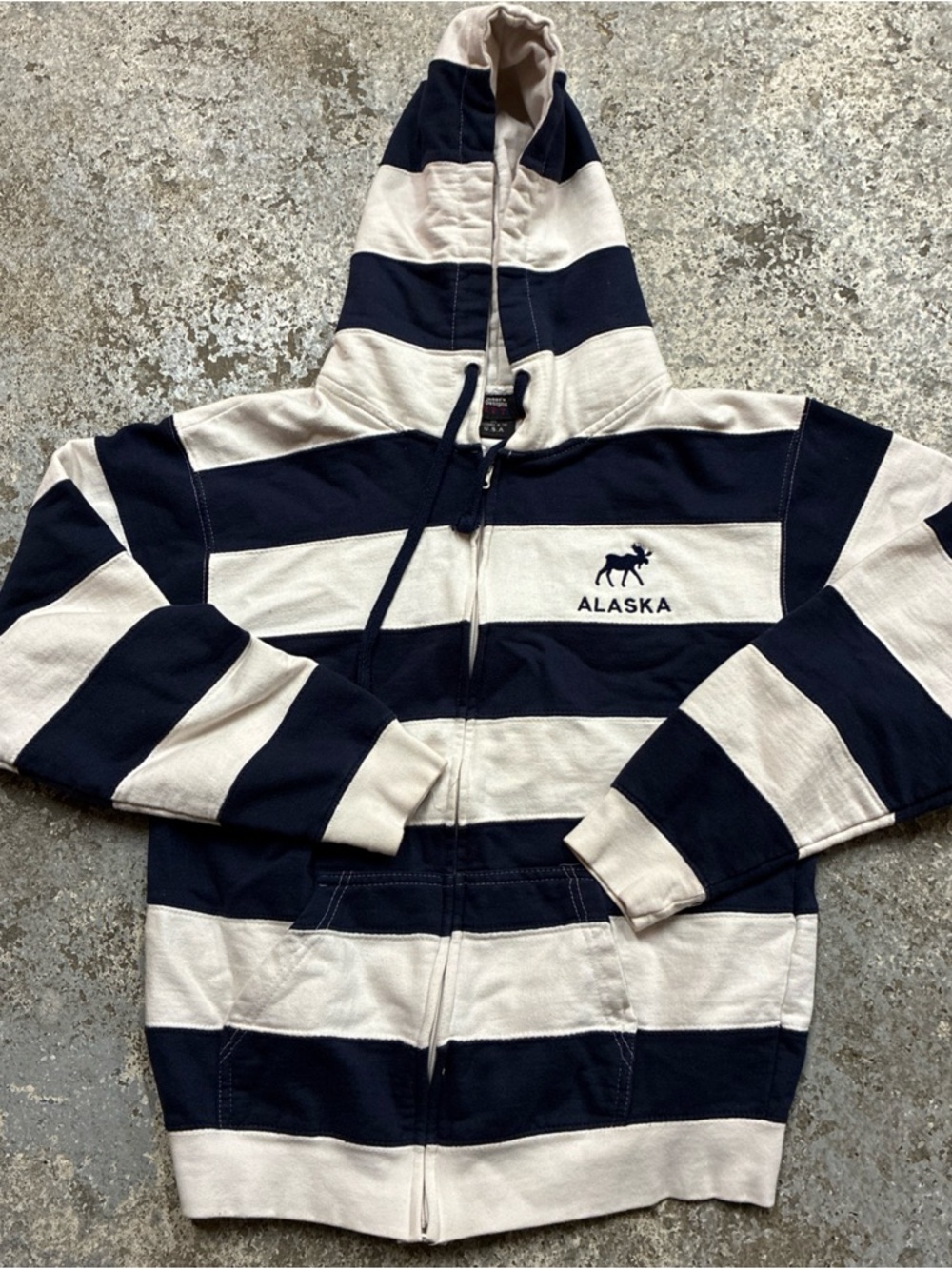 Navy & Cream Striped Hooded Zip-Up Sweatshirt for Kids
